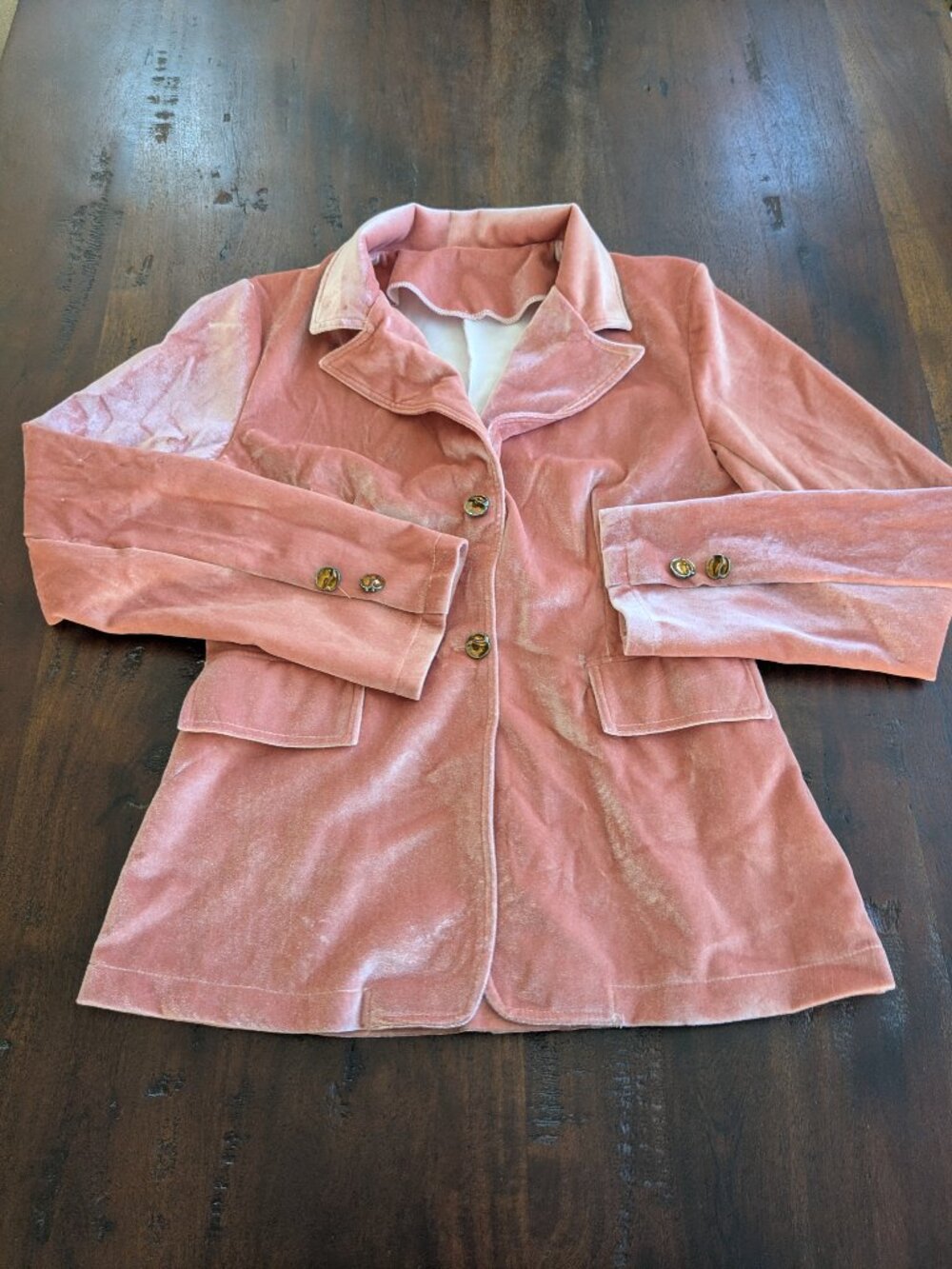 Vintage Style Dusty Rose Velvet Button Front Blazer Jacket M